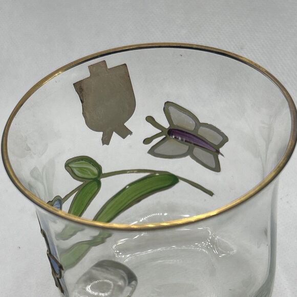 Tiffany Reine Handarbeit Painted Glass Flower Coffee Mug Nagel Floral Butterfly - Picture 6 of 7